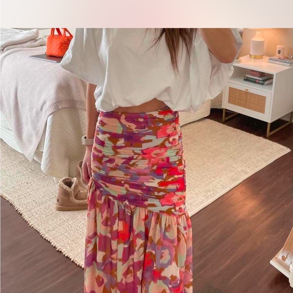 NICHOLAS Red Pink Maxi Bubble Skirt Resort Wear